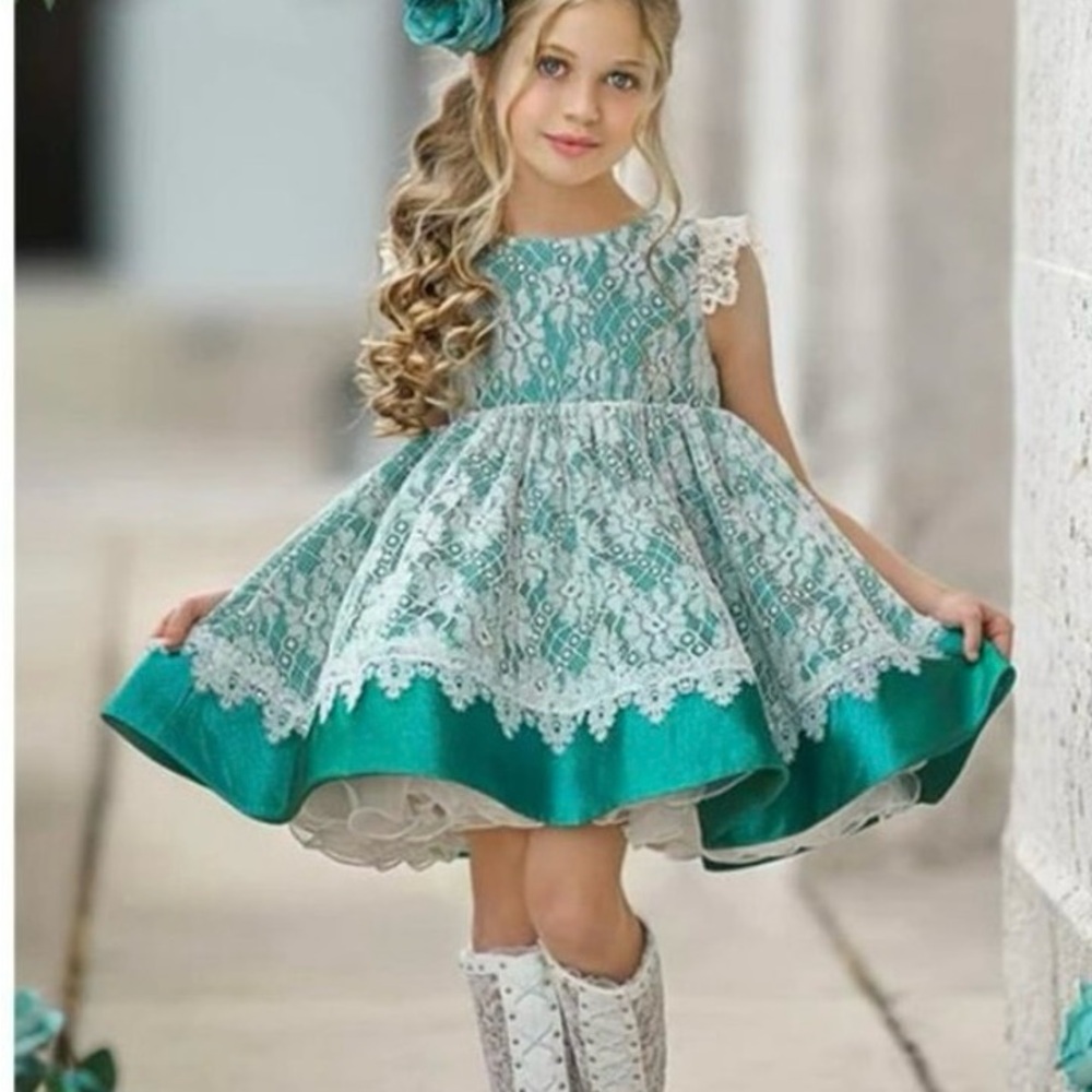 Dollcake Teal Lace Overlay Party Dress for Girls